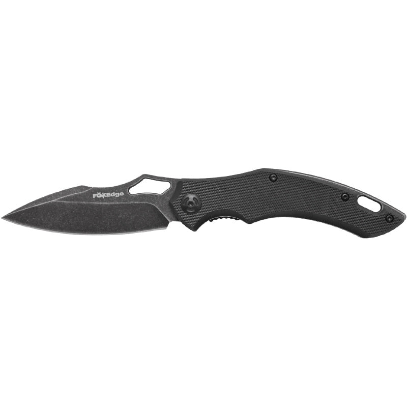 Fox Knives Sparrow Folding Pocket Knife Open in black with stonewashed blade