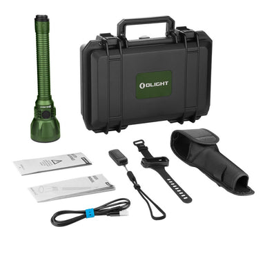Olight Javelot Turbo 2 OD Green Long Range Flashlight kit with pelican case and holster