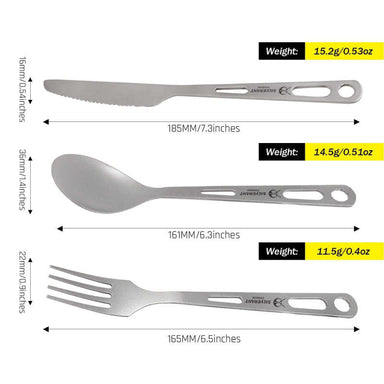 SilverAnt Sandblasted Titanium Cutlery 3 Piece set. Fork, Knife, And Spoon