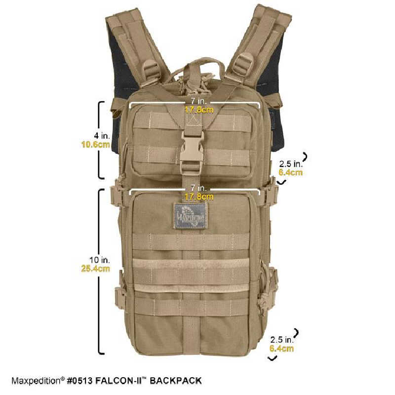 Maxpedition | FALCON-II | EDC BACKPACK  front dimensions