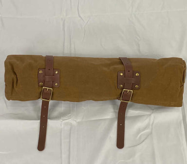 17/90 Survival Bedroll Waxed Canvas Cowboy Roll, Sleeping bag with leather straps and stuff pillow. Double zippers.