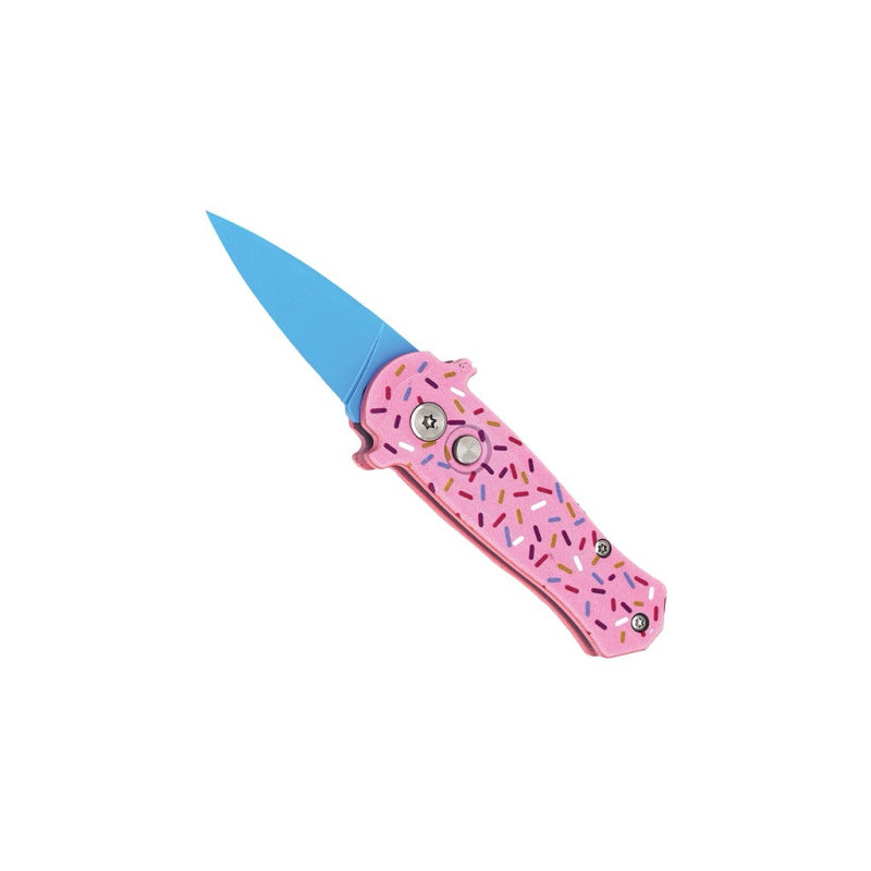 California Legal Automatic EDC Knife Pink with blue blade