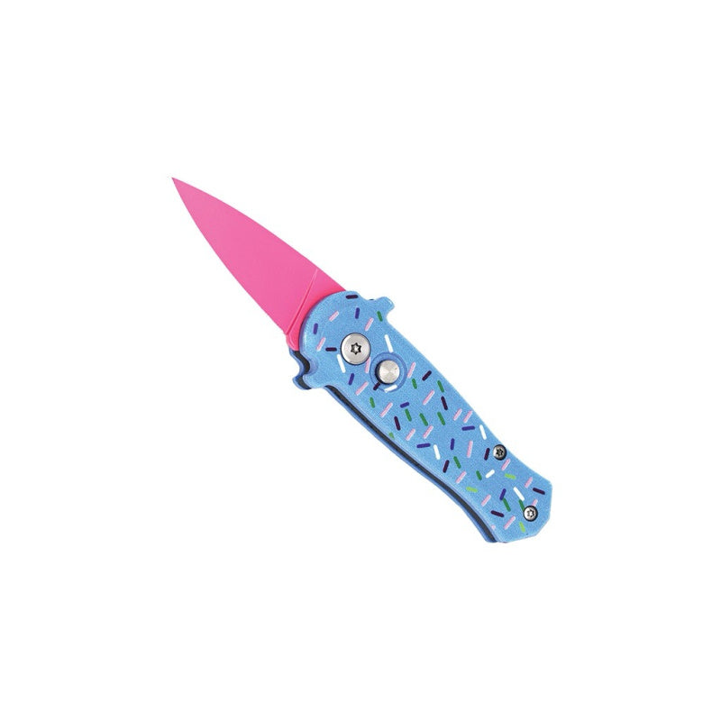 California Legal Automatic EDC Knife Blue with Pink Blade