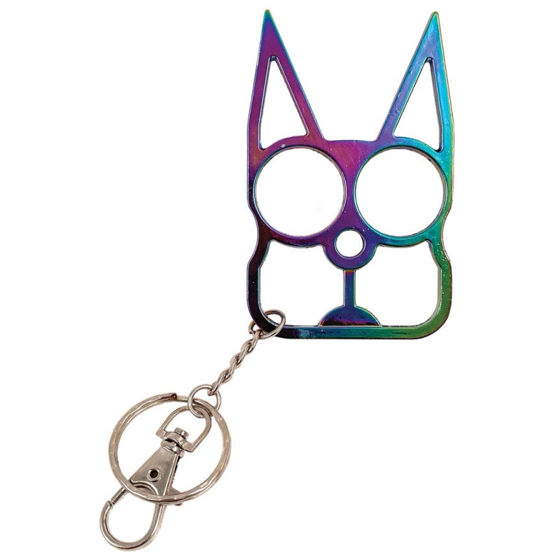Cat Defense EDC Key Chain Solid Steel in Rainbow