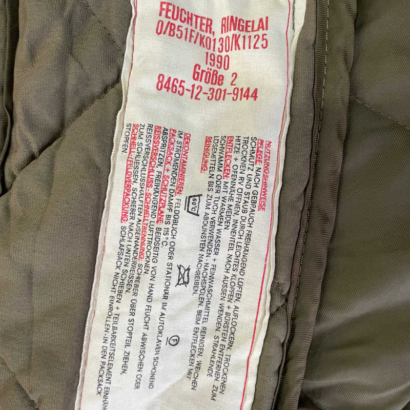 German ECW Sleeping Bag with ground sheet tag on bag