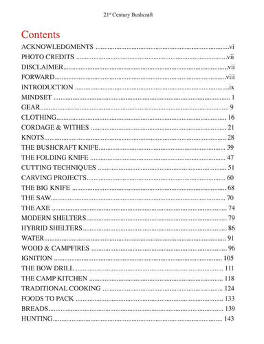 21st Century Bushcraft by Mike Lummio table of contents