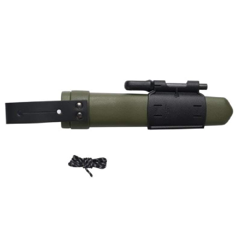 Morakniv Kansbol with Survival Kit stainless steel outdoor knife with sheath fire starter sharpener and reflective paracord for bushcraft and survival rear profile 