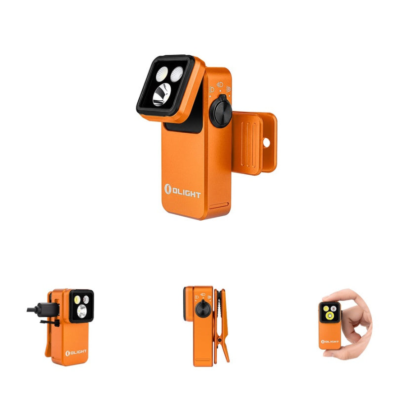Oight Oclip 2 Pro EDC Flashlight that swivels and turns and clips in orange 