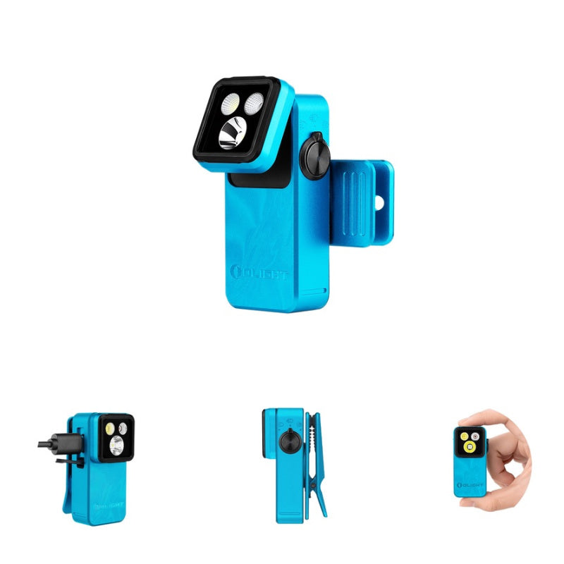 Oight Oclip 2 Pro EDC Flashlight that swivels and turns and clips in tidal blue