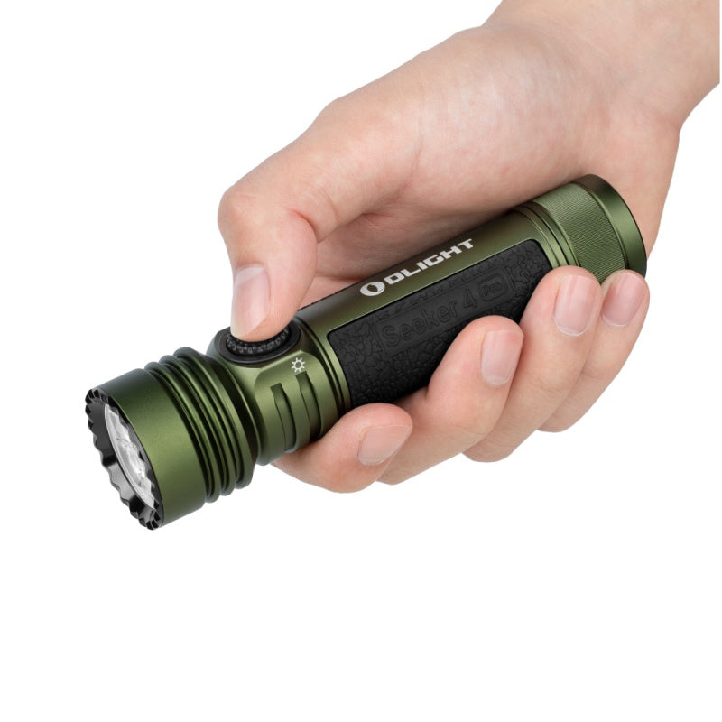 Olight Seeker 4 Pro OD green in hand