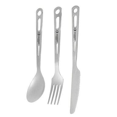 SilverAnt Sandblasted Titanium Cutlery 3 Piece set. Fork, Knife, And Spoon