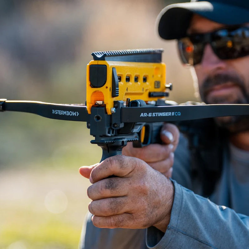 Compact Steambow B08 tactical crossbow designed for .68 caliber spherical projectiles