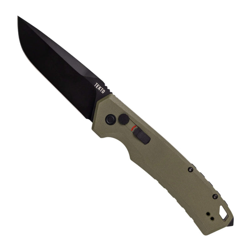 TEKTO A3 DELTA AUTOMATIC EDC KNIFE FULL SIZE G10 OD GREEN HANDLE WITH BLACK D2 TITANIUM COATED BLADE