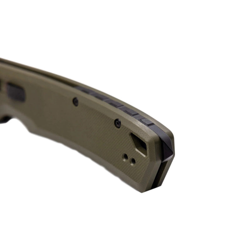 TEKTO A3 DELTA AUTOMATIC EDC KNIFE FULL SIZE G10 OD GREEN HANDLE WITH BLACK D2 TITANIUM COATED BLADE GLASS BREAKER TAIL