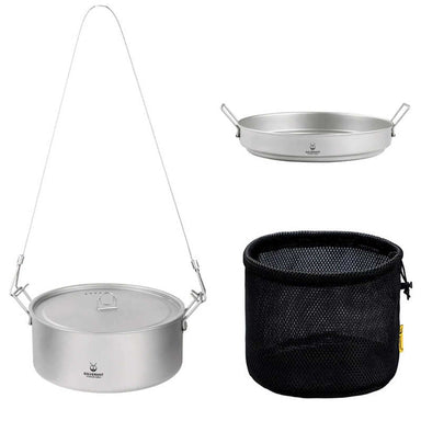 2-Piece Camping Cookware Set With Hanger | Large | Titanium with hanger and case