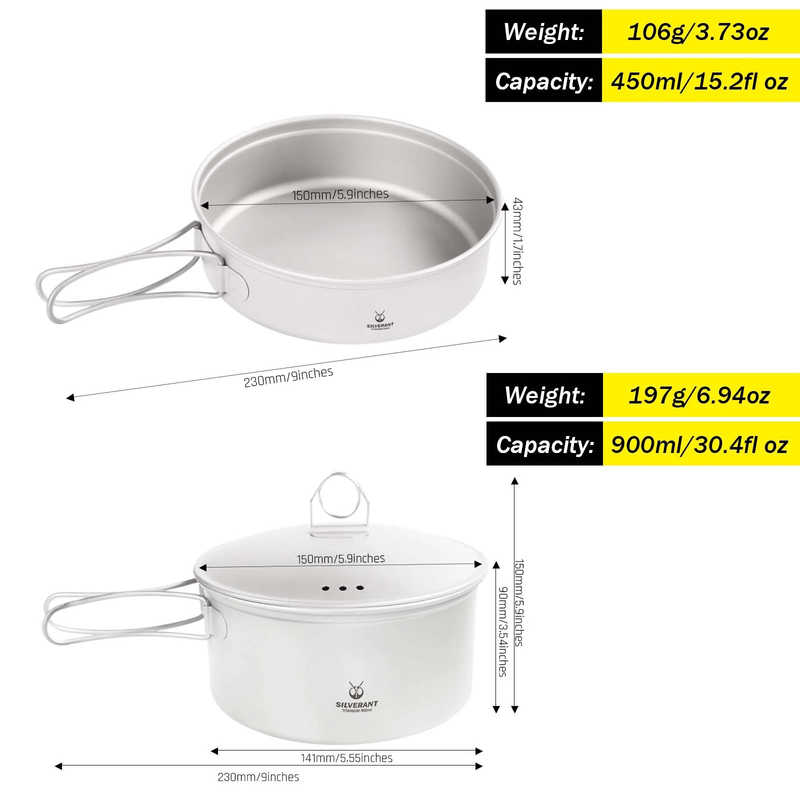 Ultralight 2-Piece Cookware Set | Titanium dimensions
